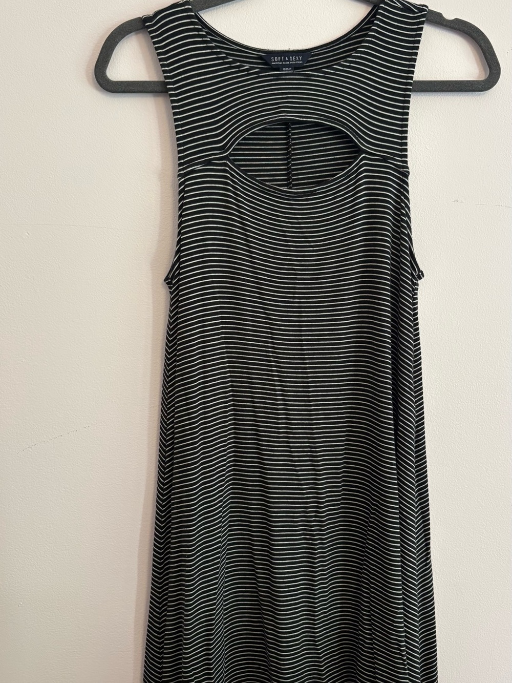 American Eagle Outfitters Black & White Striped Keyhole Tank Dress